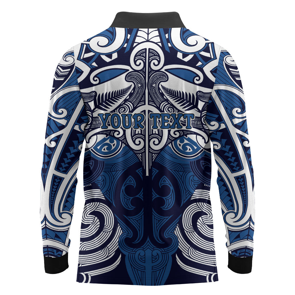 Personalised Maori Ngati Kahungunu Long Sleeve Polo Shirt Silver Fern Kowhaiwhai Art