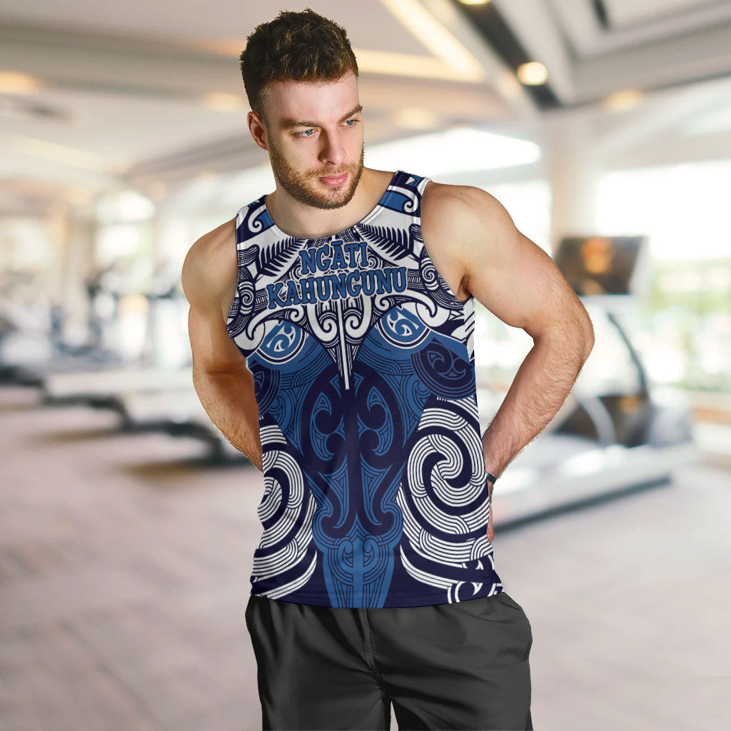 Personalised Maori Ngati Kahungunu Men Tank Top Silver Fern Kowhaiwhai Art