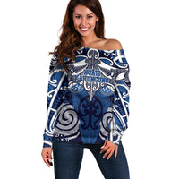 Personalised Maori Ngati Kahungunu Off Shoulder Sweater Silver Fern Kowhaiwhai Art