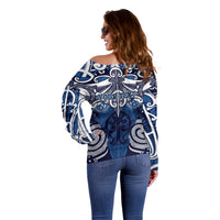Personalised Maori Ngati Kahungunu Off Shoulder Sweater Silver Fern Kowhaiwhai Art