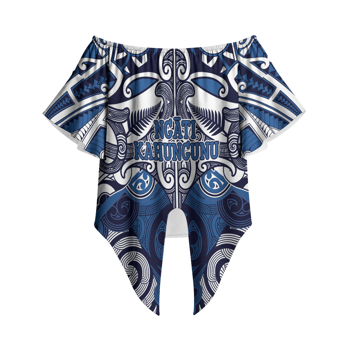Personalised Maori Ngati Kahungunu Off Shoulder Wrap Waist Top Silver Fern Kowhaiwhai Art