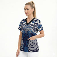 Personalised Maori Ngati Kahungunu Scrub Top Silver Fern Kowhaiwhai Art