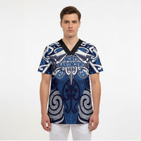 Personalised Maori Ngati Kahungunu Scrub Top Silver Fern Kowhaiwhai Art