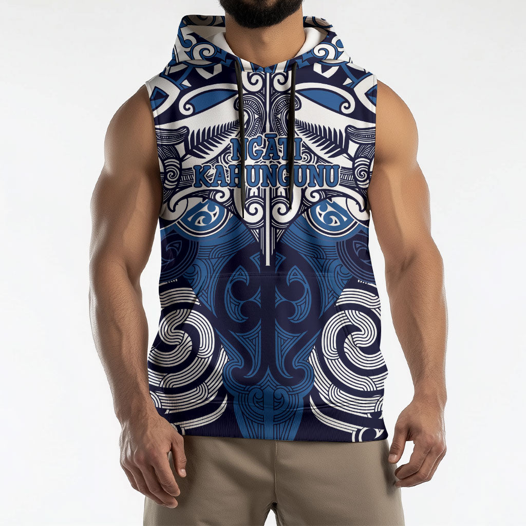 Personalised Maori Ngati Kahungunu Sleeveless Hoodie Silver Fern Kowhaiwhai Art