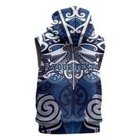 Personalised Maori Ngati Kahungunu Sleeveless Zip Hoodie Silver Fern Kowhaiwhai Art