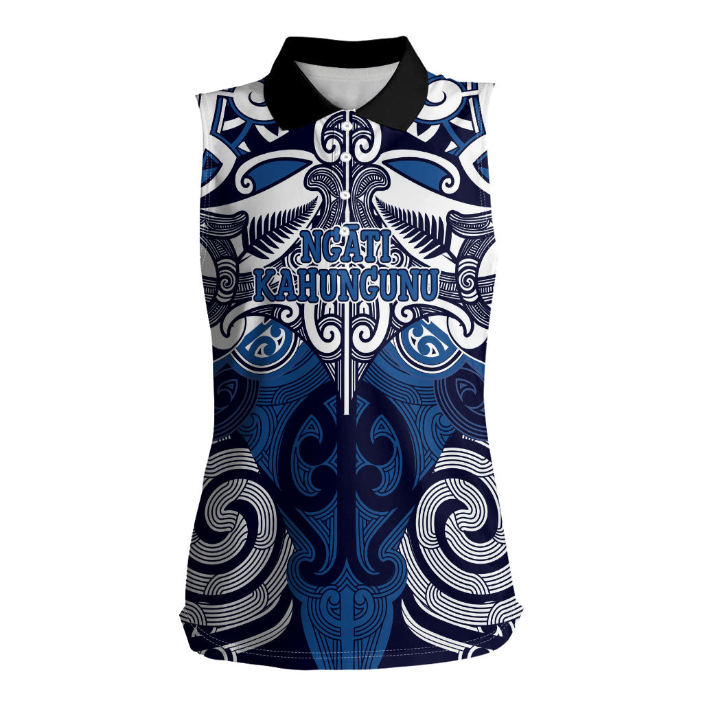 Personalised Maori Ngati Kahungunu Women Sleeveless Polo Shirt Silver Fern Kowhaiwhai Art