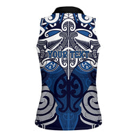 Personalised Maori Ngati Kahungunu Women Sleeveless Polo Shirt Silver Fern Kowhaiwhai Art