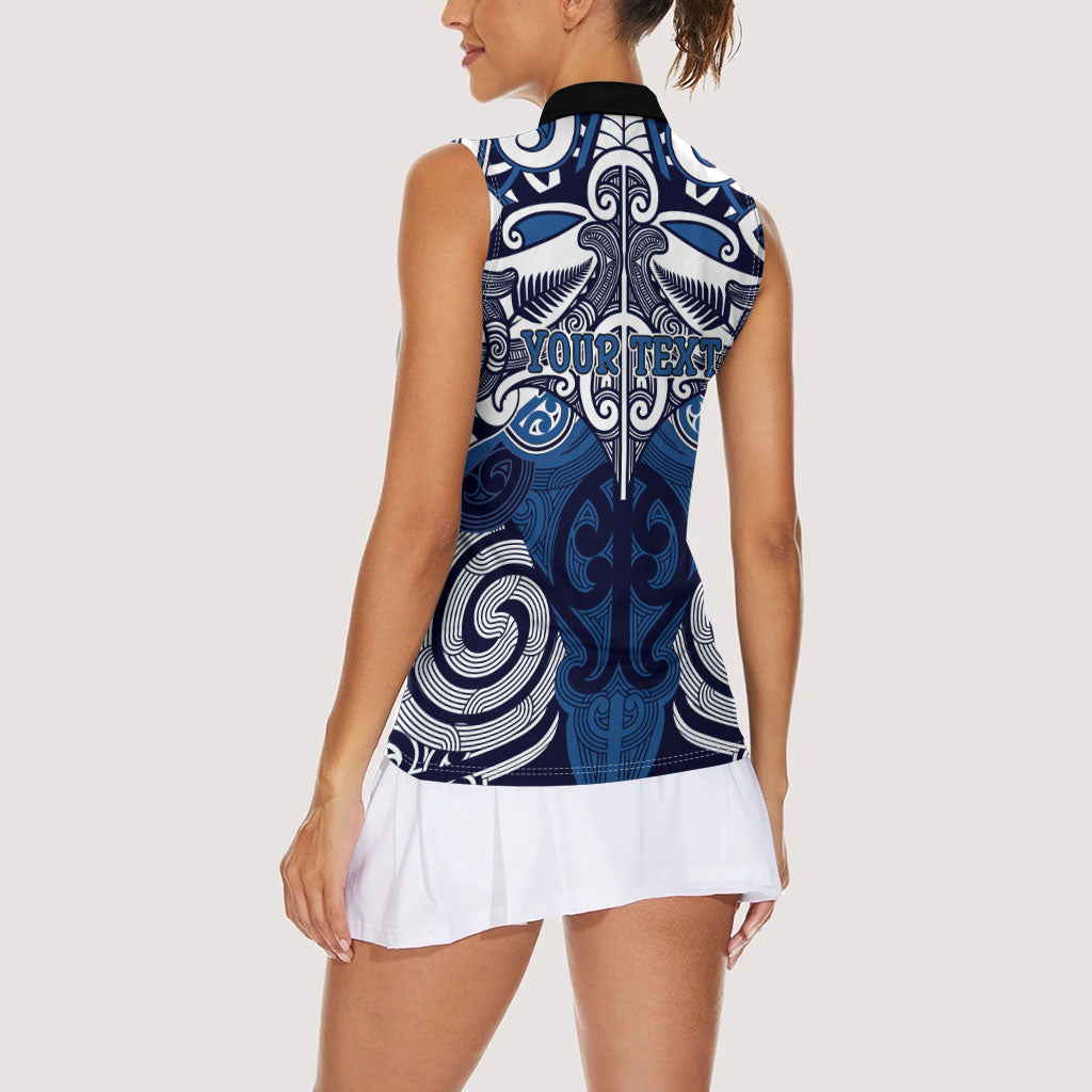 Personalised Maori Ngati Kahungunu Women Sleeveless Polo Shirt Silver Fern Kowhaiwhai Art