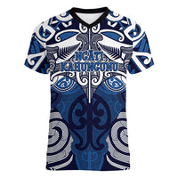 Personalised Maori Ngati Kahungunu Women V-Neck T-Shirt Silver Fern Kowhaiwhai Art