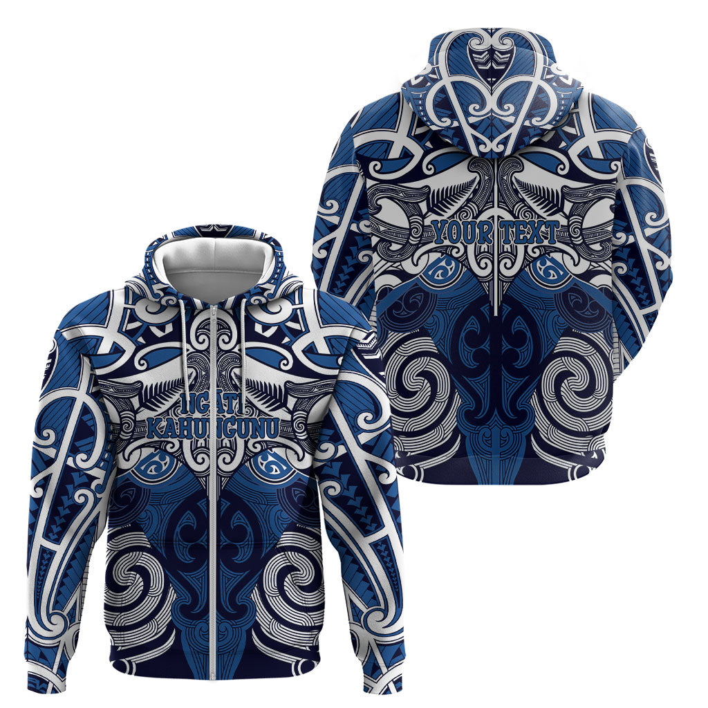 Personalised Maori Ngati Kahungunu Zip Hoodie Silver Fern Kowhaiwhai Art