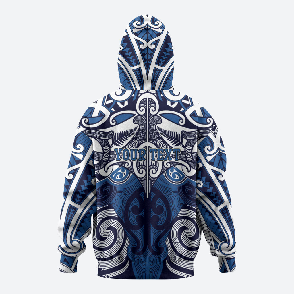 Personalised Maori Ngati Kahungunu Zip Hoodie Silver Fern Kowhaiwhai Art