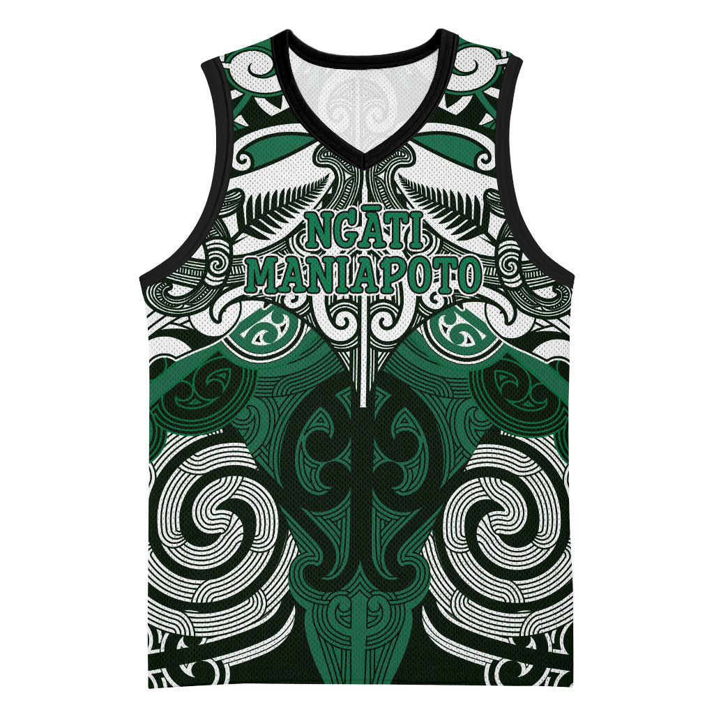 Personalised Maori Ngati Maniapoto Basketball Jersey Silver Fern Kowhaiwhai Art