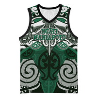 Personalised Maori Ngati Maniapoto Basketball Jersey Silver Fern Kowhaiwhai Art