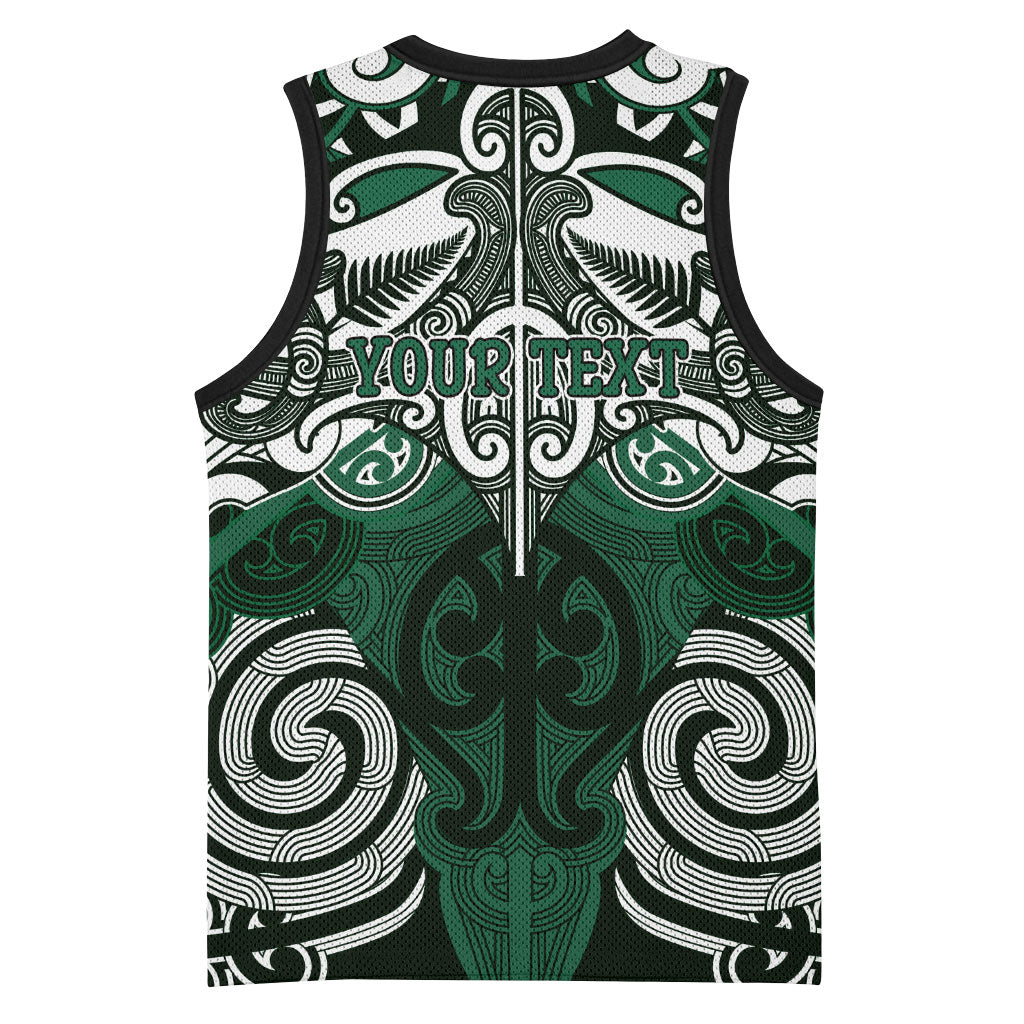 Personalised Maori Ngati Maniapoto Basketball Jersey Silver Fern Kowhaiwhai Art