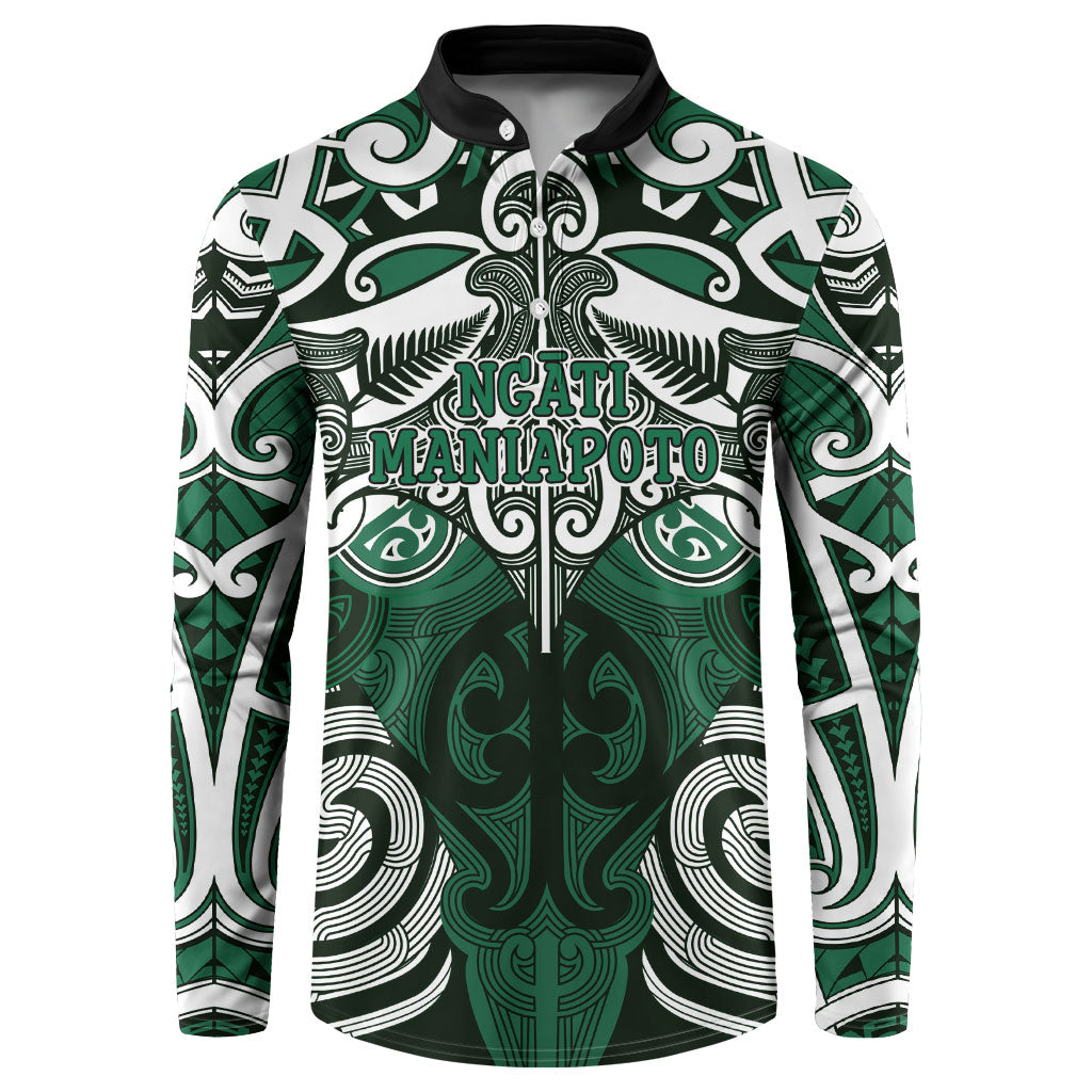 Personalised Maori Ngati Maniapoto Button Sweatshirt Silver Fern Kowhaiwhai Art