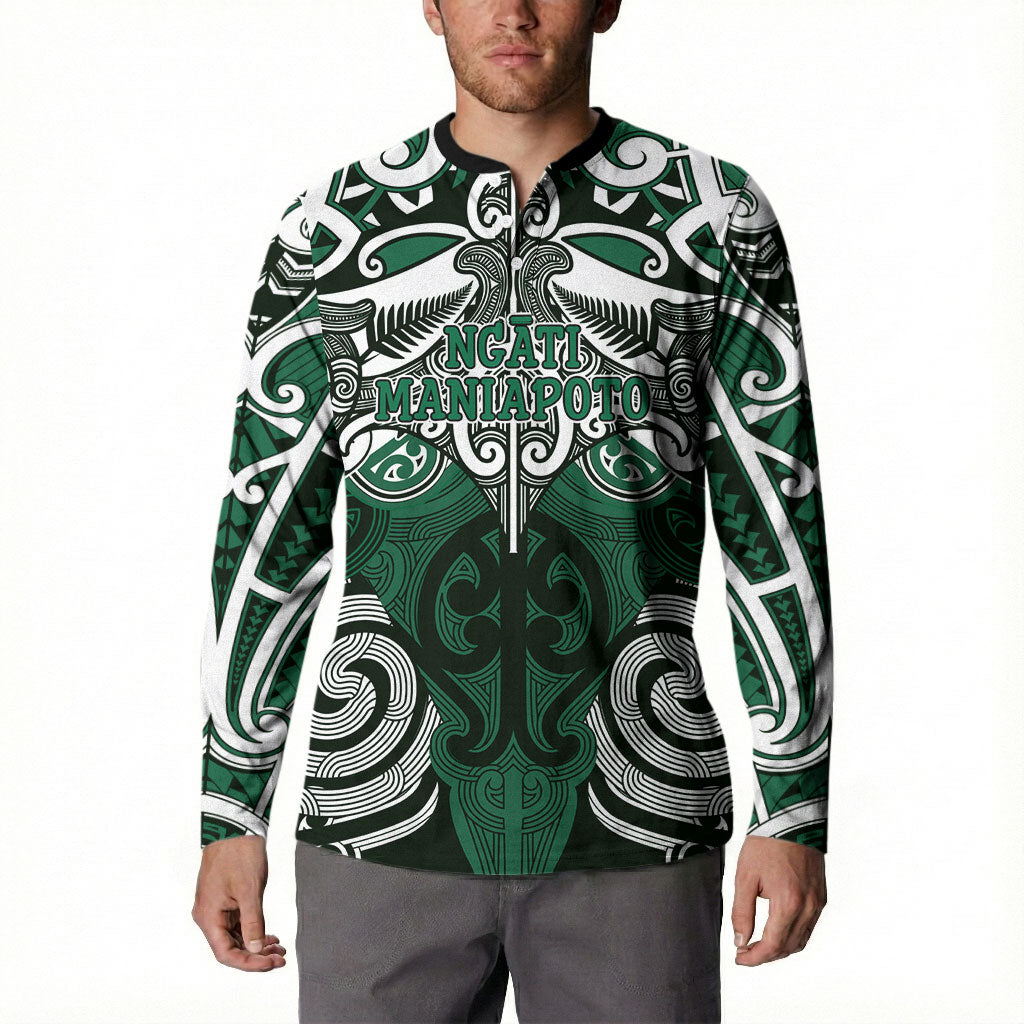 Personalised Maori Ngati Maniapoto Button Sweatshirt Silver Fern Kowhaiwhai Art