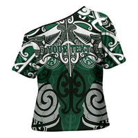 Personalised Maori Ngati Maniapoto Cross Shoulder Shirt Silver Fern Kowhaiwhai Art