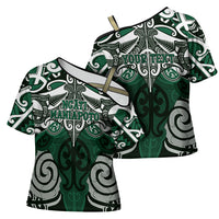 Personalised Maori Ngati Maniapoto Cross Shoulder Shirt Silver Fern Kowhaiwhai Art