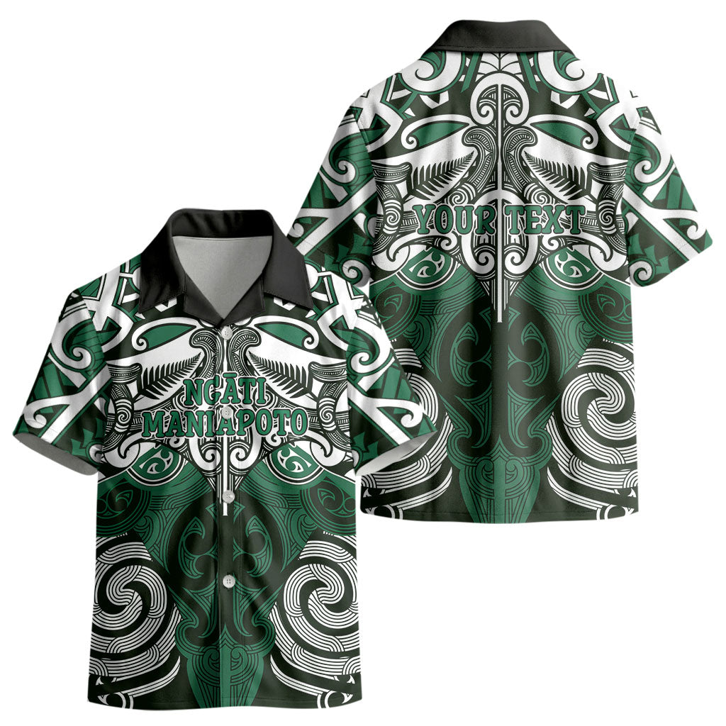 Personalised Maori Ngati Maniapoto Kid Hawaiian Shirt Silver Fern Kowhaiwhai Art