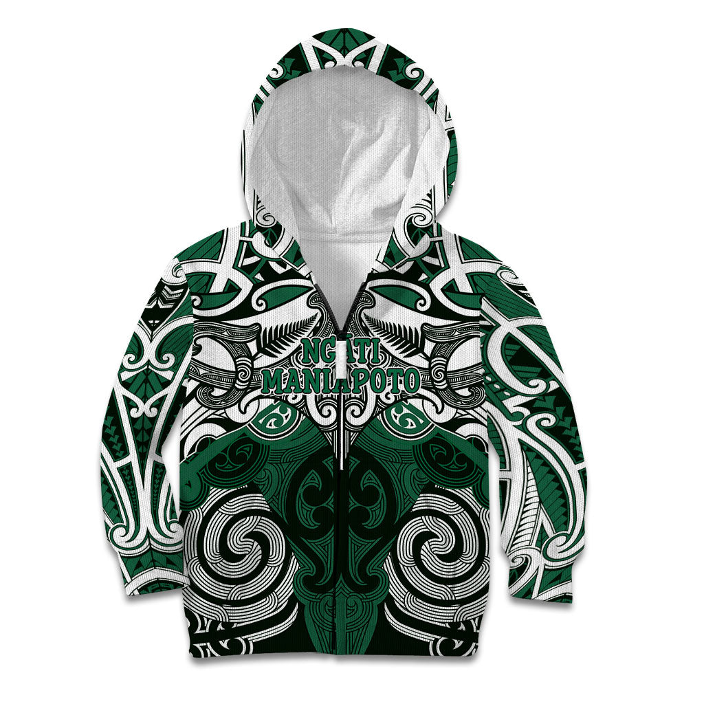 Personalised Maori Ngati Maniapoto Kid Hoodie Silver Fern Kowhaiwhai Art
