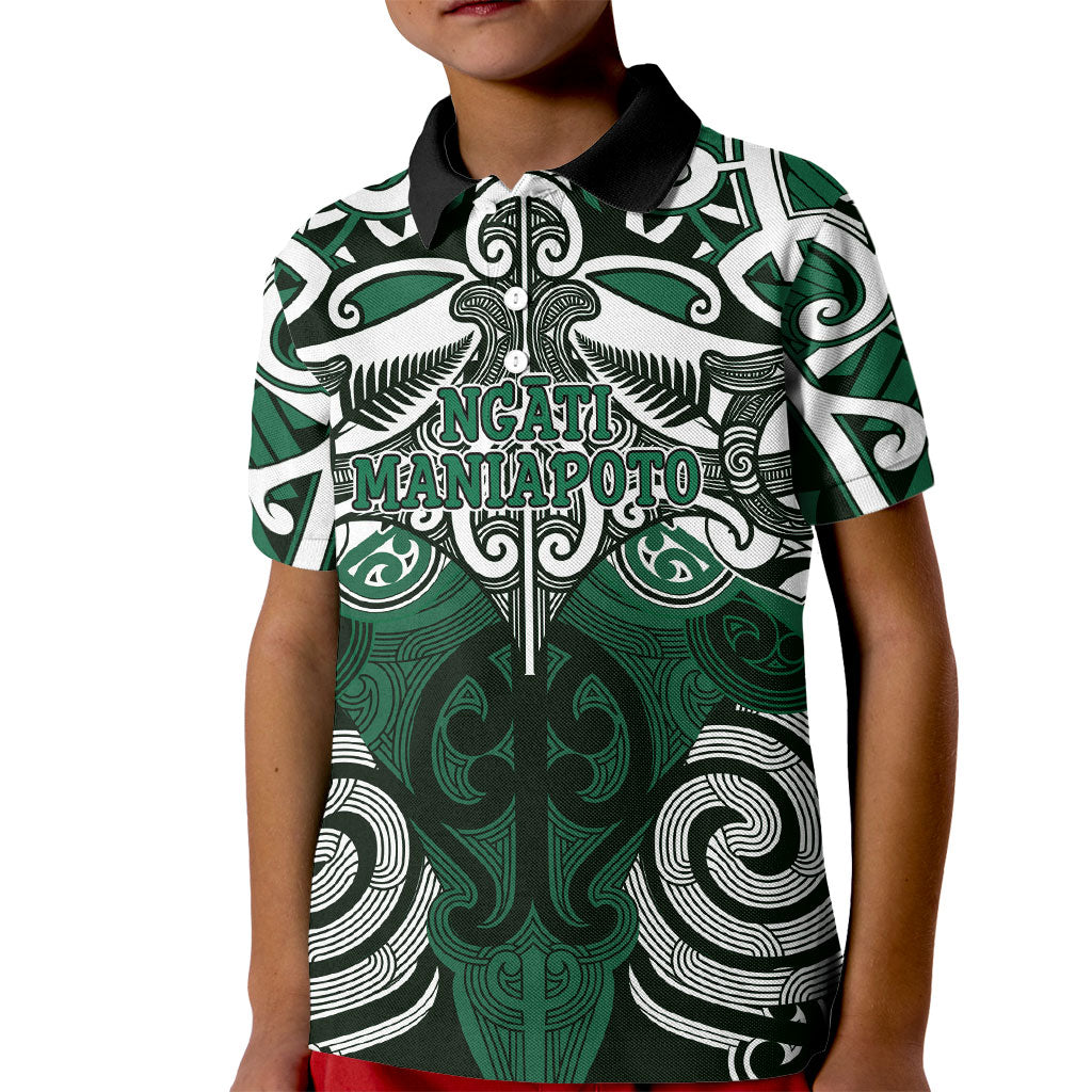 Personalised Maori Ngati Maniapoto Kid Polo Shirt Silver Fern Kowhaiwhai Art