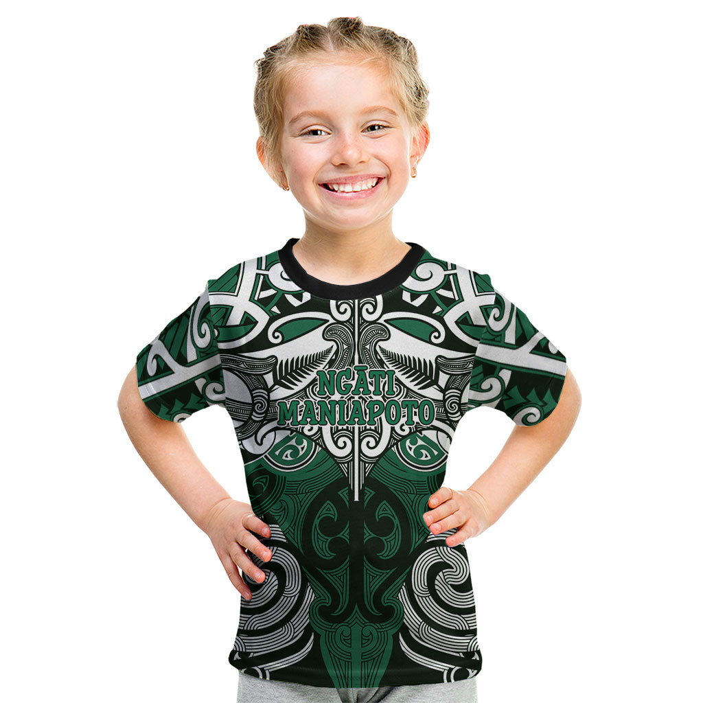 Personalised Maori Ngati Maniapoto Kid T Shirt Silver Fern Kowhaiwhai Art