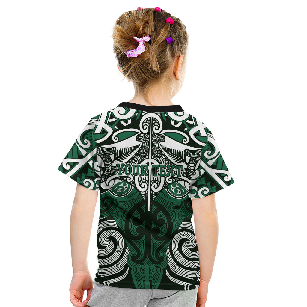 Personalised Maori Ngati Maniapoto Kid T Shirt Silver Fern Kowhaiwhai Art