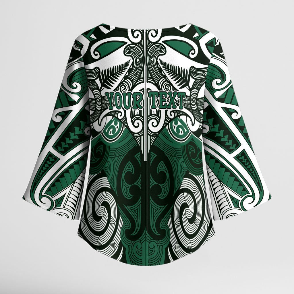 Personalised Maori Ngati Maniapoto Kimono Sleeve Blouse Silver Fern Kowhaiwhai Art