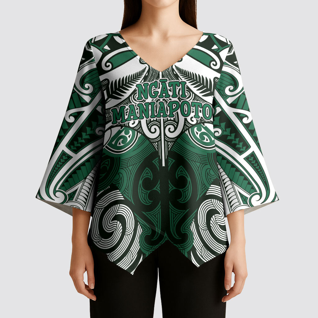 Personalised Maori Ngati Maniapoto Kimono Sleeve Blouse Silver Fern Kowhaiwhai Art
