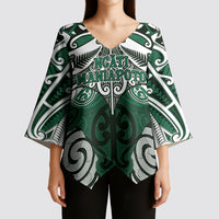 Personalised Maori Ngati Maniapoto Kimono Sleeve Blouse Silver Fern Kowhaiwhai Art