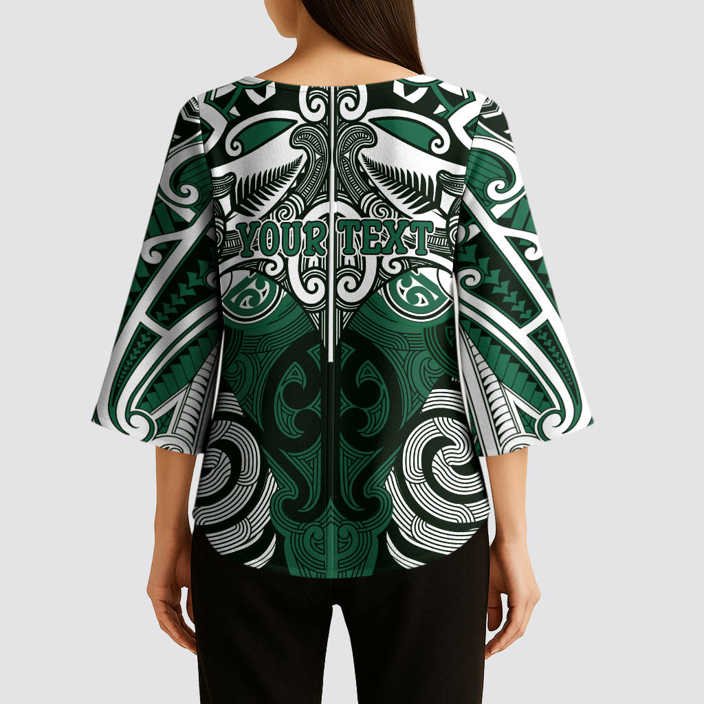 Personalised Maori Ngati Maniapoto Kimono Sleeve Blouse Silver Fern Kowhaiwhai Art