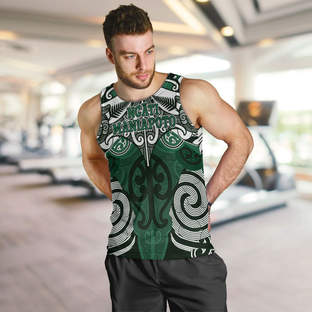 Personalised Maori Ngati Maniapoto Men Tank Top Silver Fern Kowhaiwhai Art