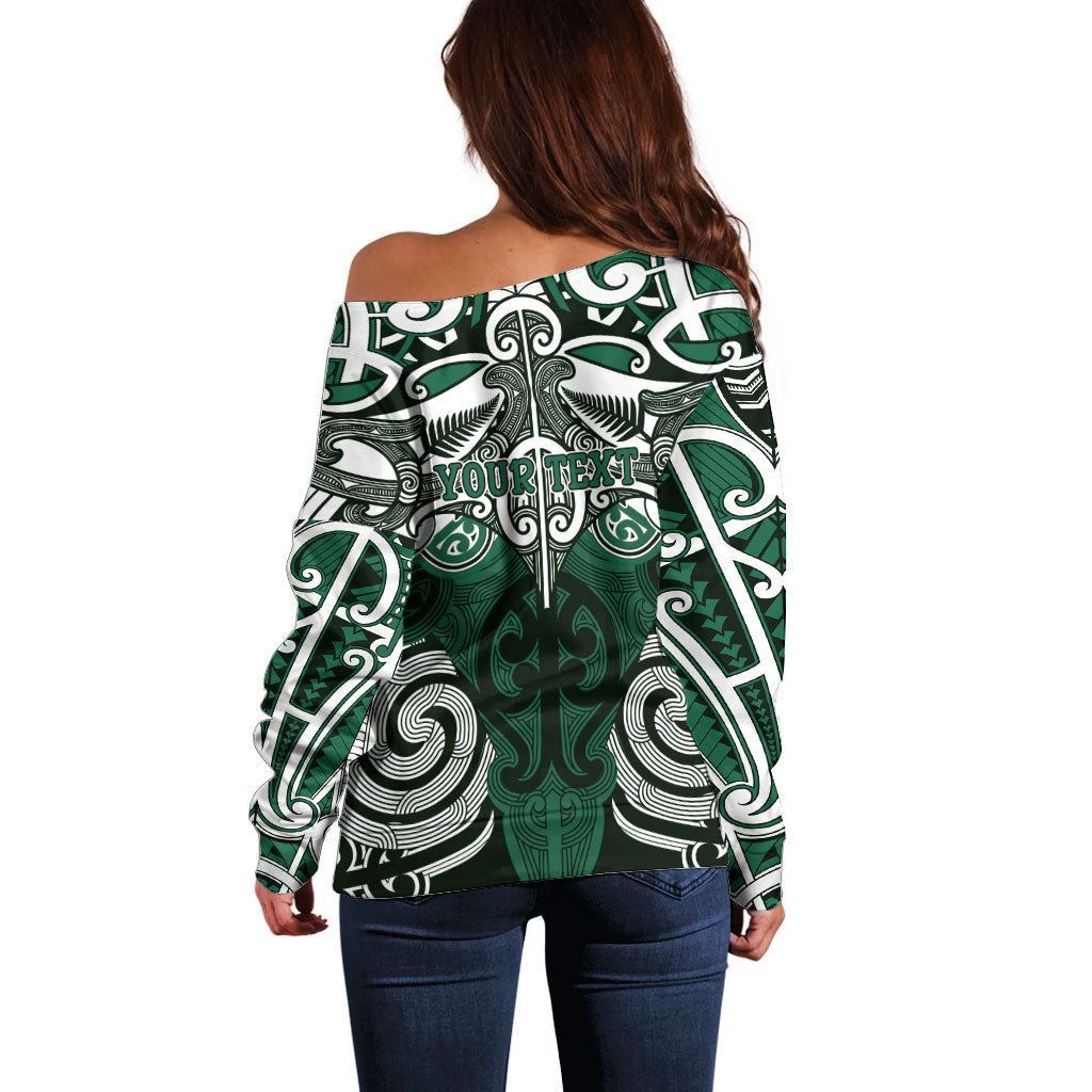Personalised Maori Ngati Maniapoto Off Shoulder Sweater Silver Fern Kowhaiwhai Art