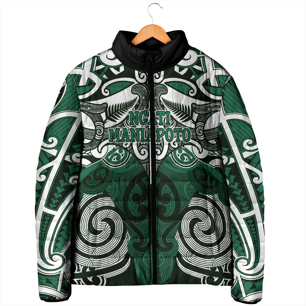 Personalised Maori Ngati Maniapoto Padded Jacket Silver Fern Kowhaiwhai Art