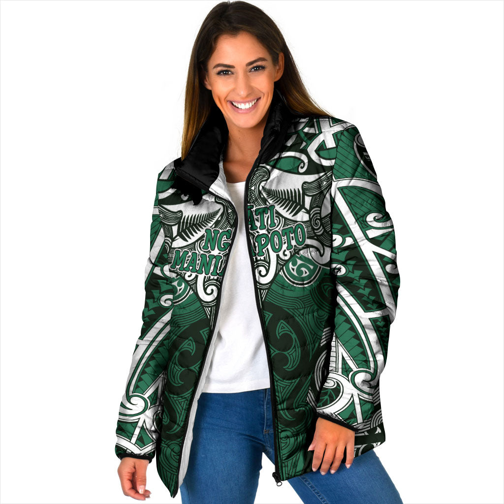 Personalised Maori Ngati Maniapoto Padded Jacket Silver Fern Kowhaiwhai Art
