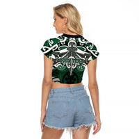 Personalised Maori Ngati Maniapoto Raglan Cropped T Shirt Silver Fern Kowhaiwhai Art