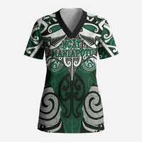 Personalised Maori Ngati Maniapoto Scrub Top Silver Fern Kowhaiwhai Art