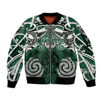 Personalised Maori Ngati Maniapoto Sleeve Zip Bomber Jacket Silver Fern Kowhaiwhai Art