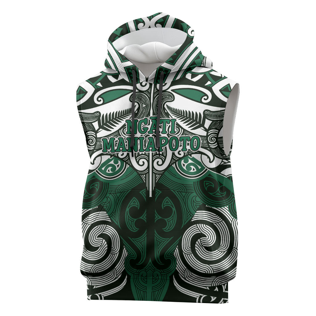 Personalised Maori Ngati Maniapoto Sleeveless Hoodie Silver Fern Kowhaiwhai Art