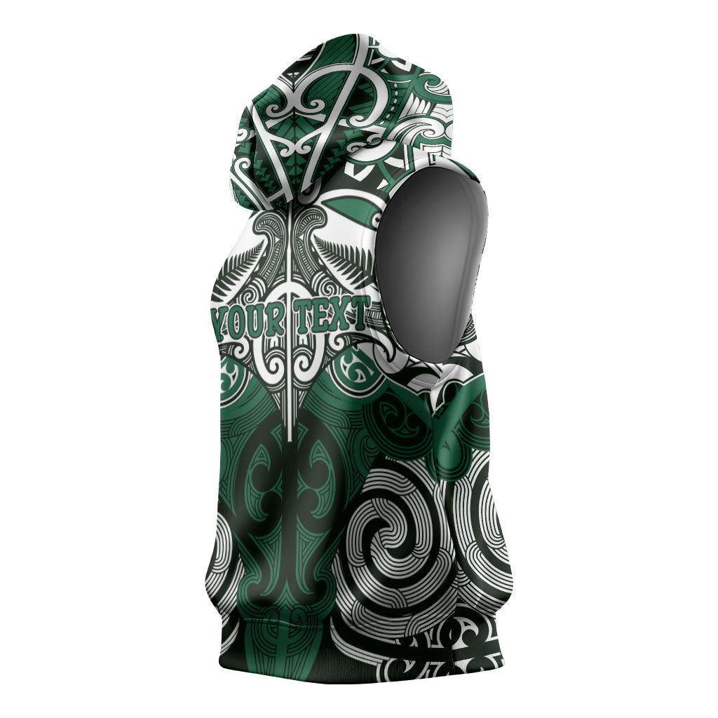 Personalised Maori Ngati Maniapoto Sleeveless Hoodie Silver Fern Kowhaiwhai Art