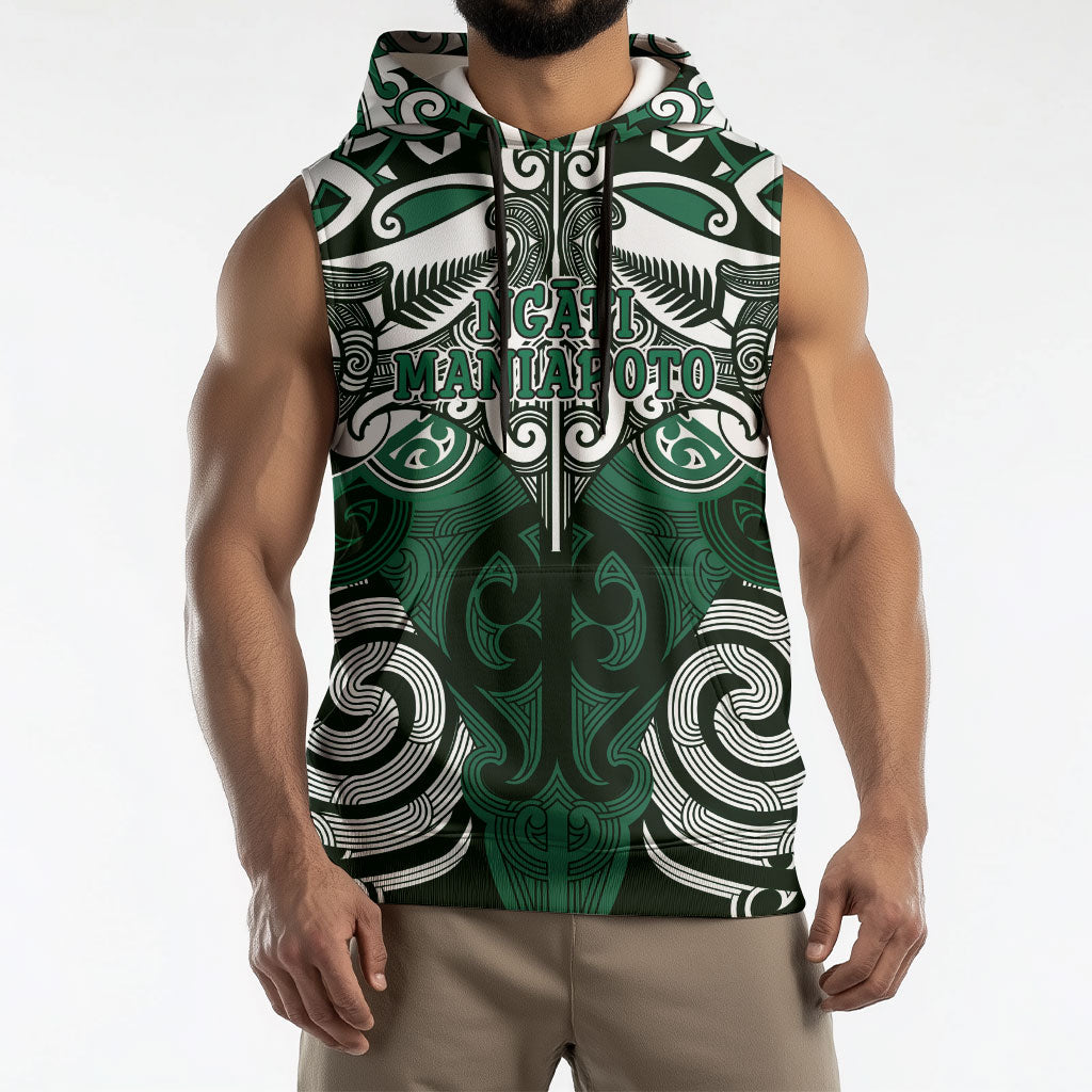 Personalised Maori Ngati Maniapoto Sleeveless Hoodie Silver Fern Kowhaiwhai Art