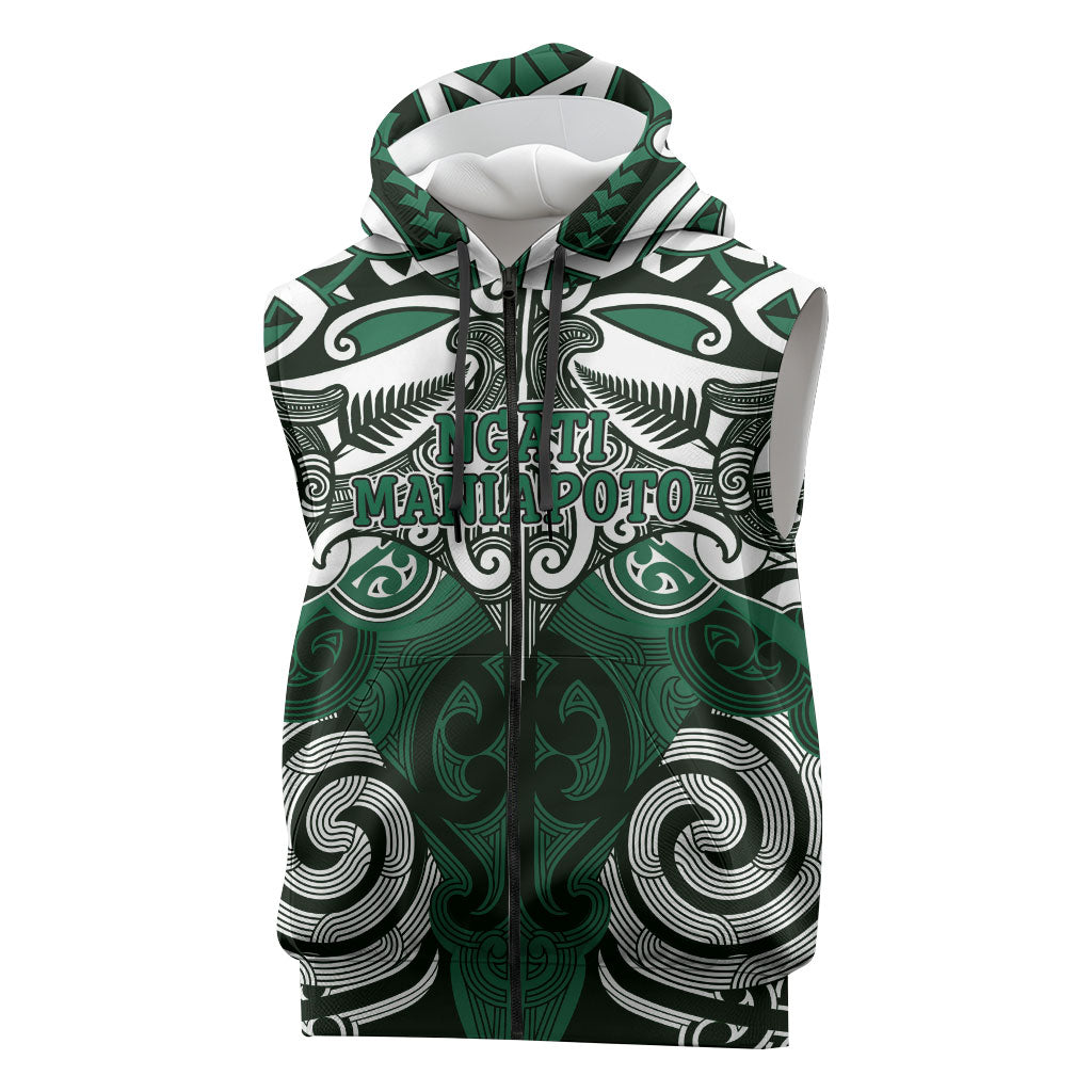 Personalised Maori Ngati Maniapoto Sleeveless Zip Hoodie Silver Fern Kowhaiwhai Art