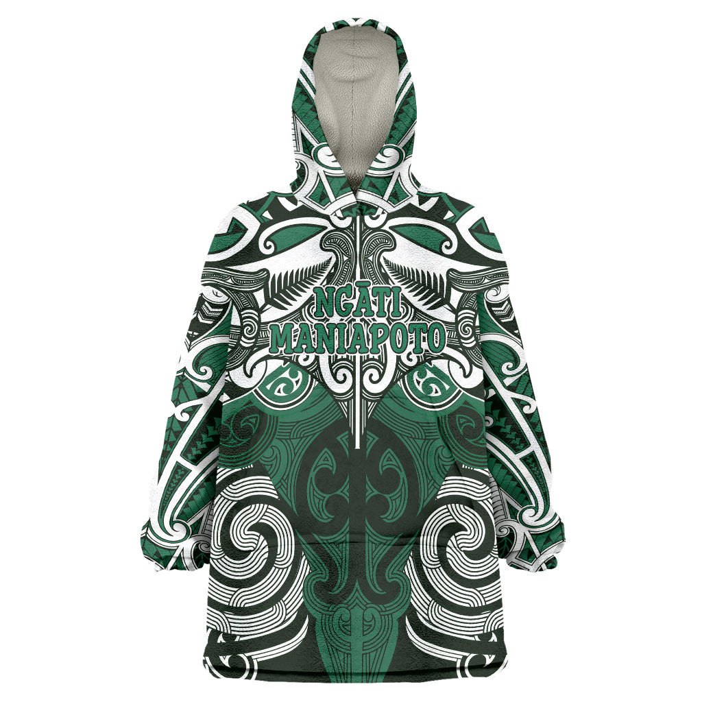 Personalised Maori Ngati Maniapoto Wearable Blanket Hoodie Silver Fern Kowhaiwhai Art