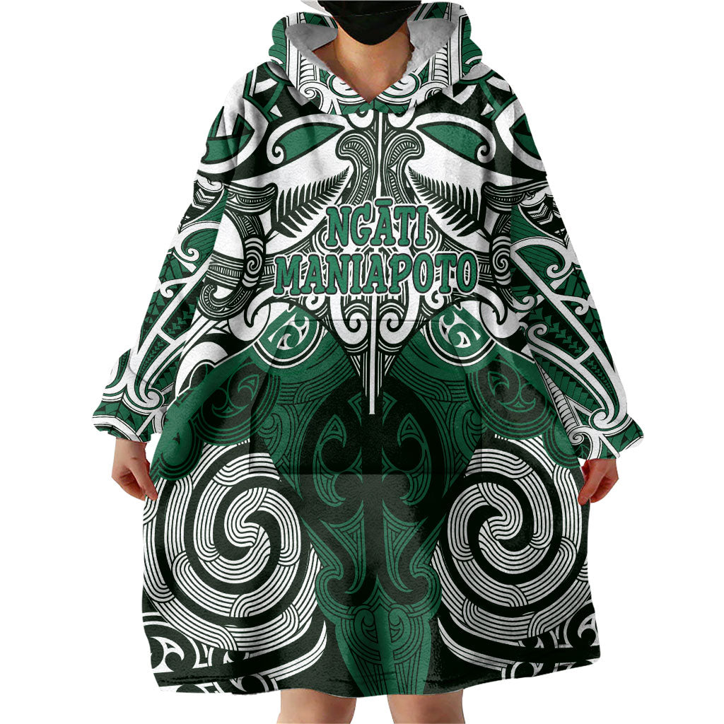Personalised Maori Ngati Maniapoto Wearable Blanket Hoodie Silver Fern Kowhaiwhai Art