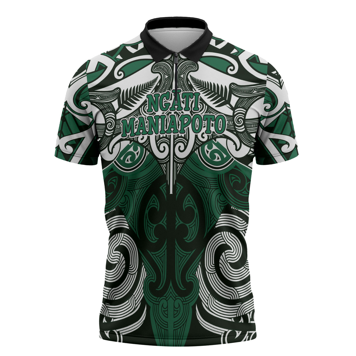 Personalised Maori Ngati Maniapoto Zipper Polo Shirt Silver Fern Kowhaiwhai Art
