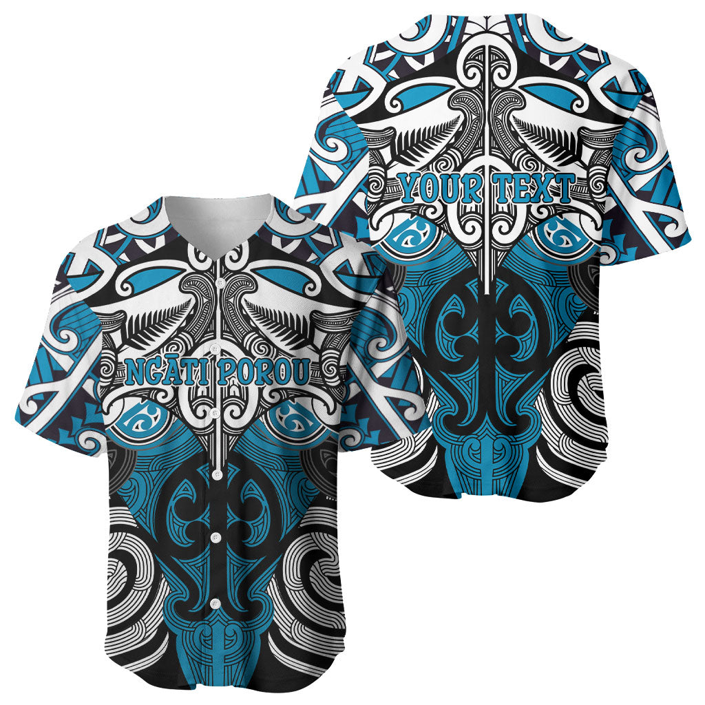 Personalised Maori Ngati Porou Baseball Jersey Silver Fern Kowhaiwhai Art