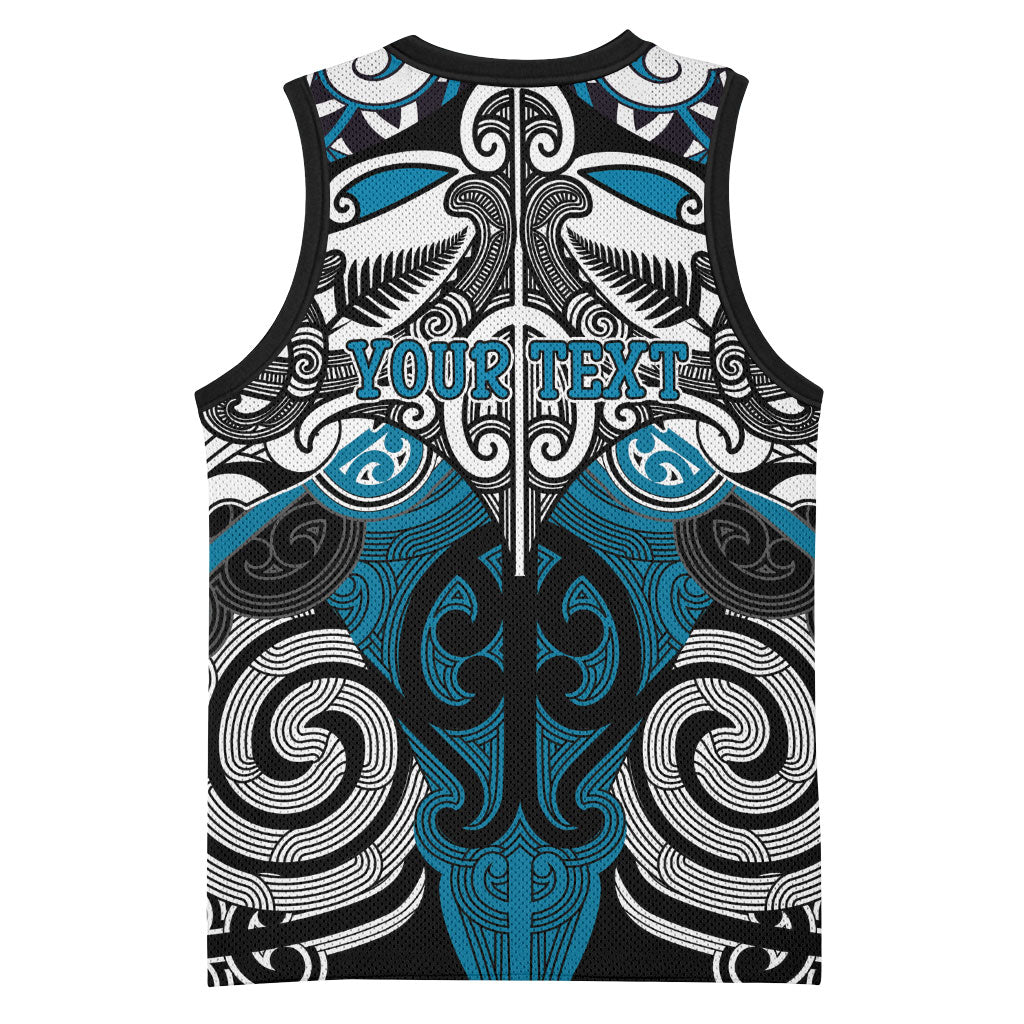Personalised Maori Ngati Porou Basketball Jersey Silver Fern Kowhaiwhai Art