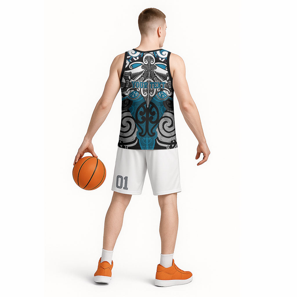 Personalised Maori Ngati Porou Basketball Jersey Silver Fern Kowhaiwhai Art