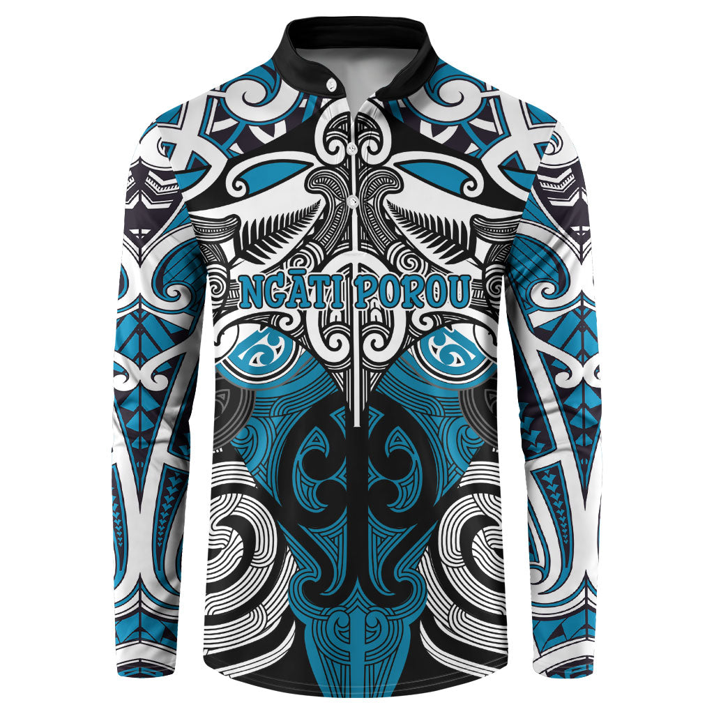 Personalised Maori Ngati Porou Button Sweatshirt Silver Fern Kowhaiwhai Art