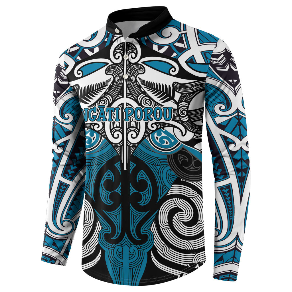 Personalised Maori Ngati Porou Button Sweatshirt Silver Fern Kowhaiwhai Art